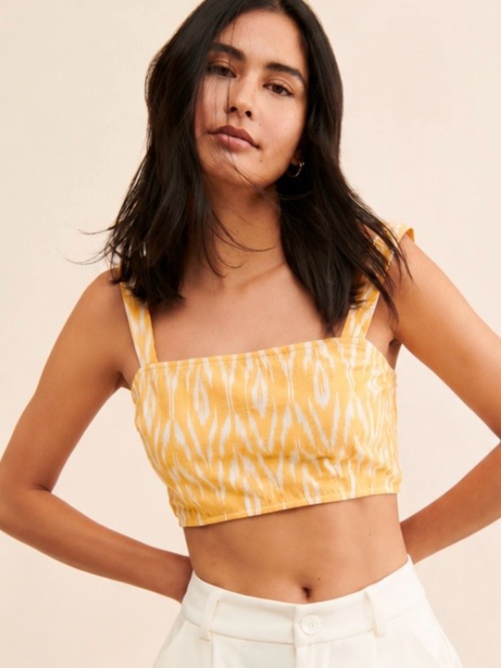 Saylor Elijah Printed Crop Top Ikat Look Smocked XL Boho Summer Bralette Tank
